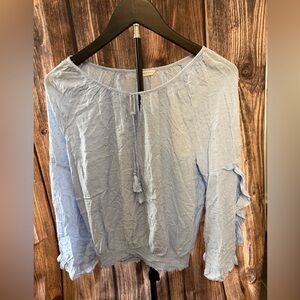Aeropostale Light Blue Textured Tassel Peasant Blouse